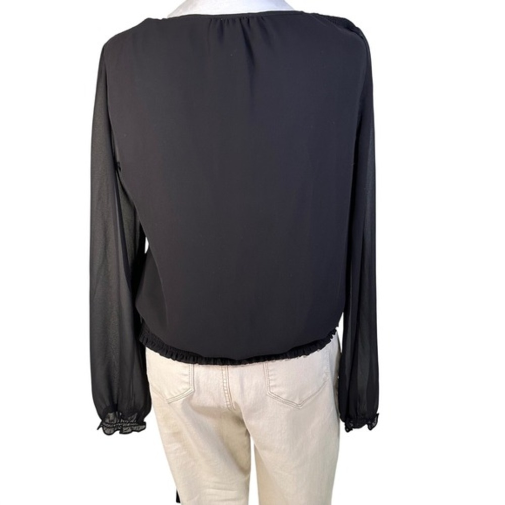 White House Black Market Black Sheer Chiffon Peasant Blouse Long‎ Sleeve S - Picture 3 of 7